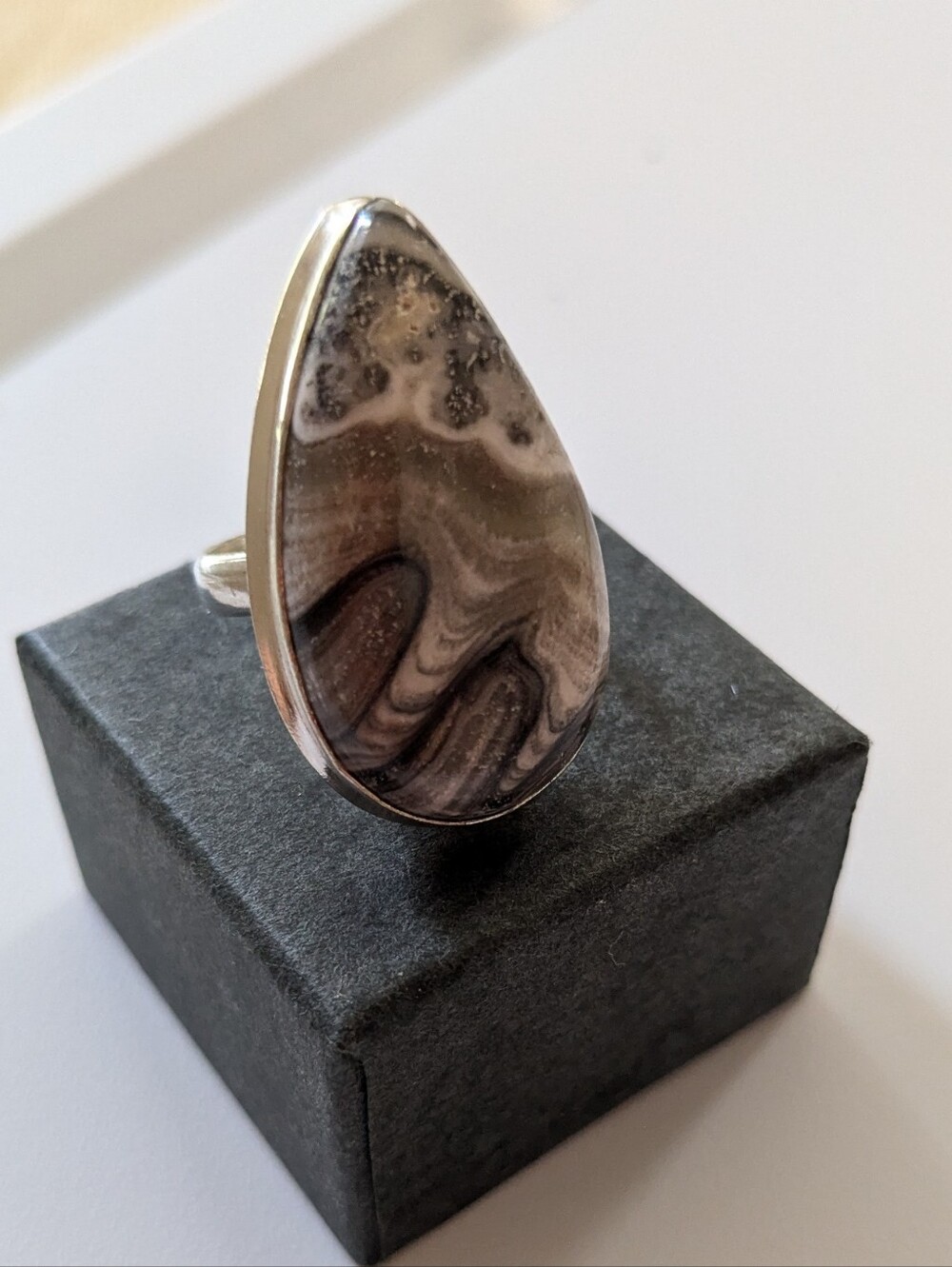 Handcrafted Black Rhodochrosite Teardrop Ring (7)